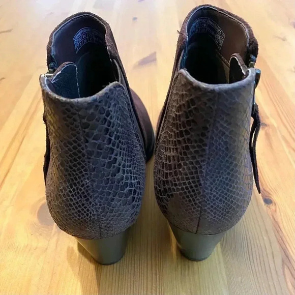 Vionic New Anne Leather & Snakeskin Ankle Boots Booties Dark Brown - Picture 5 of 10